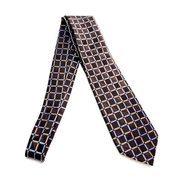 Michael Kors Silk Tie Woven Brown Geometric Blue - Picture 6 of 6